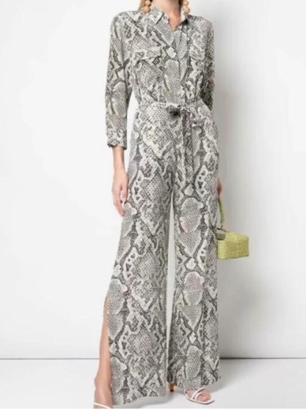 L’agence Snake Print Wide-Leg Jumpsuit in Gray size small